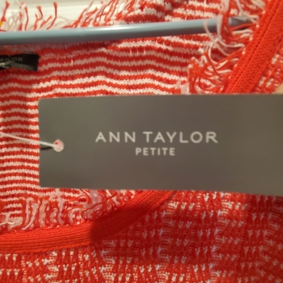 Ann Taylor  petite sz xlp. Red and white  tweed fringe dress. NWT - Picture 6 of 10